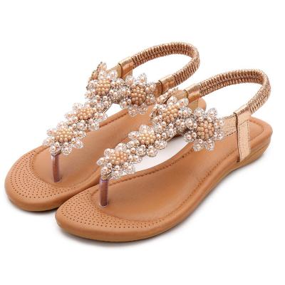 China BS131 Bohemian Sandals Summer Rhinestone Beaded Ethnic Style Flat Shoes Flip Herringbone Women Fashion Women'S Shoes for sale