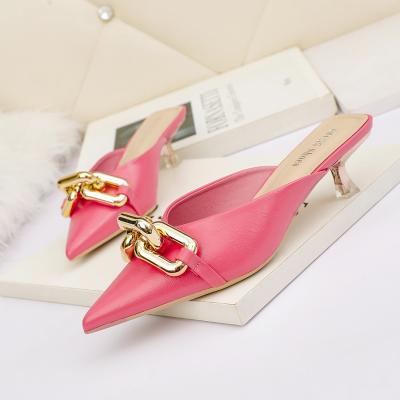 China 8001-2 Korean Fashion Pointed Shallow Mouth High Heels Metal Buckle Thin Sexy Sandals Stiletto Net Red Sandals for sale