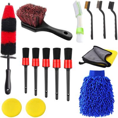 China Factory Direct Supply 15Pcs Detailing Car Wheel/Tire Brush Set Kit for Auto Motorcycle Cleaning washing tools for sale