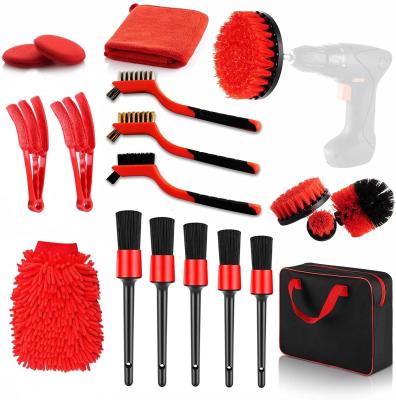 China Wholesale 19 Pcs Car Wash Tools Kit Drill Clean Brush Detailing Brush With Bag For Auto Interior Exterior Washing for sale