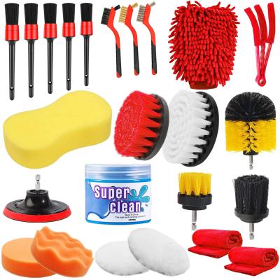 China Car Cleaning Tools Set 24 Pcs Auto Detailing Brush Waxing Sponge Washing Interior Exterior for sale