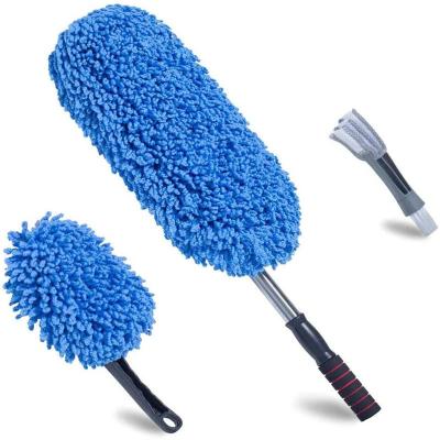 China 3Pcs Blue Soft Duster Car Detailing Brush Microfibre Alloy Wheel Brush With Long Handle for sale