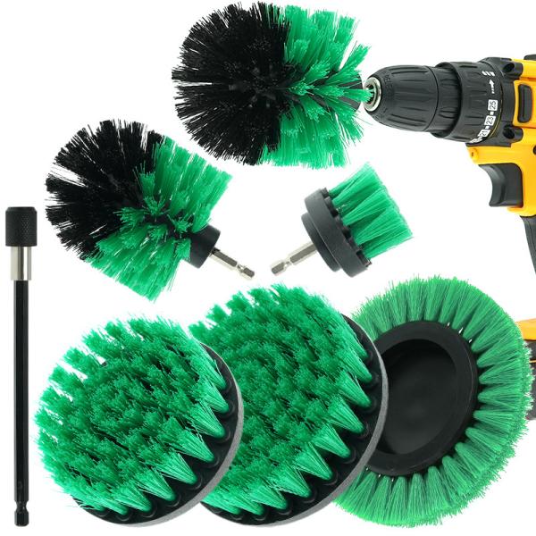 Quality Green 7Pcs Drill Brush Attachment Kit Power Scrubber Brush Cleaning Sets for sale