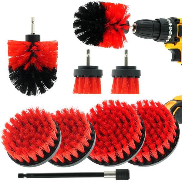 Quality 9PCS Red Grout Cleaner Drill Attachment Scrubber For Rim Cleaning for sale