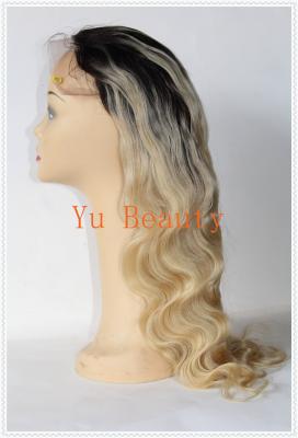 China Virgin brazilian full lace wig Glueless two tone color #1b/613 ombre Blonde front lace wig human hair ombre wigs for bla for sale