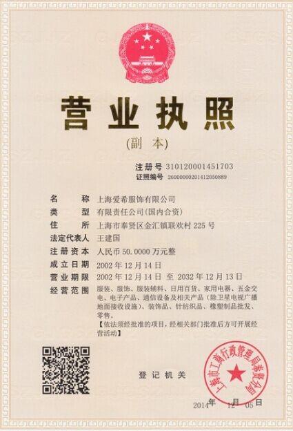 certificate 1 - Shanghai Aixi Lable&Ornament Co.Ltd