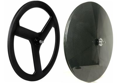 China Rear Tri Spoke Carbon Track Disc Wheel 700C 20MM Width 52MM Depth 3k / 12k for sale