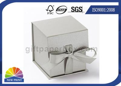 China Rigid Cardboard Hinged Lid Gift Box , Logo Printed Jewelry Gift Box With Ribbon Closure for sale