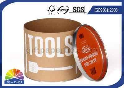 China Custom Kraft Paper Tube Round Paper Packaging Can with Metal Tin Lid / Base OEM for sale