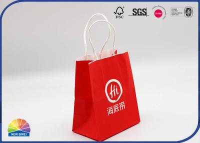China White Kraft Red Color Paper Gift Bag 4C Pritned With White Ribbon Handle for sale