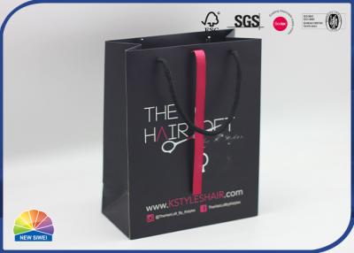 China Matte Black Paper Shopping Bags Cotton Ropes For Barber Shop Shampoo Packaging en venta