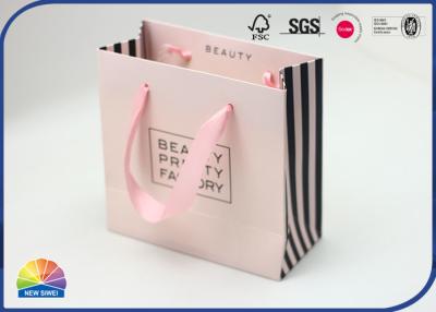 China 350gsm Coated Paper Shopping Bags Pink Stripe Design Matte Lamination à venda
