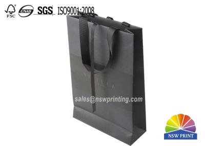 China New Design Luxury Spot UV-coating Logo Black Cardboard Paper Bag With Ribbon Handle for sale