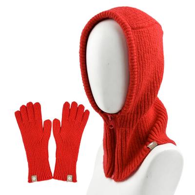 China Trend knitting hat scarf gloves integrated cold-proof woolen hat solid color blank pullover hat for outdoor men and women for sale
