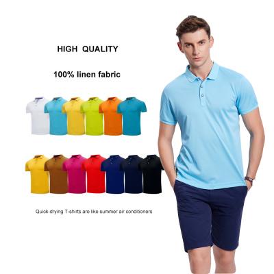 China Summer Men's T-Shirt Flax Fabric Eco-Friendly Athletic Work 100% Linen Breathable T Shirt Custom Embroidery  Collar T Shirt for sale