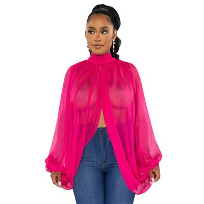 China Hot Sale Lace-up Solid Color Chiffon Blouse Full Batwing Sleeve Top  Shirt Summer Fashionable Women's Clothing for sale