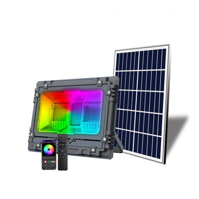 China Super Bright Solar Street Light Powerful RGB Solar Led Flood Light Outdoor Lighting With Remote Control for sale