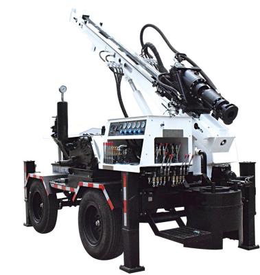 China Four Wheel Borehole Trailer Mounted Drill Rig 115-300 Mm Hole Dia for sale