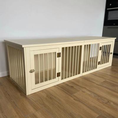 China Double Door Wood Dog Kennel Furniture Wooden Dog Crate Bed Sustainable for sale
