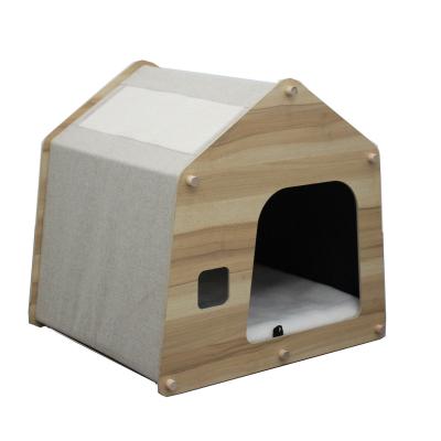 China Luxurious Wood Pet Furniture Foldable Wooden Cat Shelter 39x43.5x38cm for sale