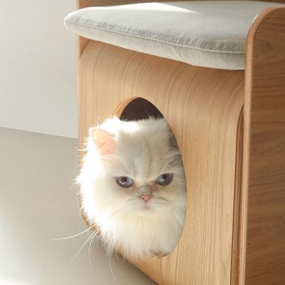 China Nordic Wood Pet Furniture Wooden Cat Bed Box Stocked 40*40*50cm for sale