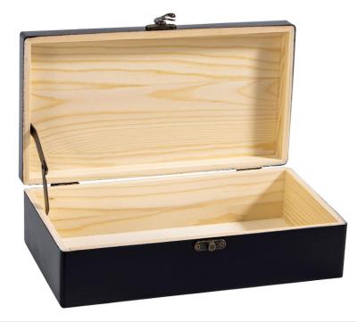China Rectangle Black Wooden Storage Box With Hinged Lid 9.7x5.5x2.7Inch for sale