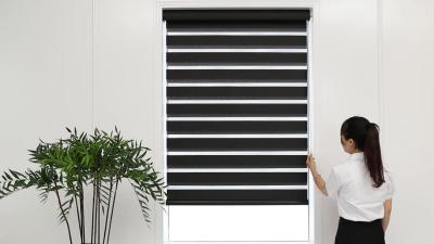 China CE Black Automatic Zebra Blinds Remote Control Day And Night Blackout Blinds for sale