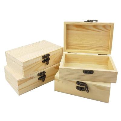 China FSC Unfinished Hinge Lidded Wooden Box Pine Wood Gift Box For Crafts for sale