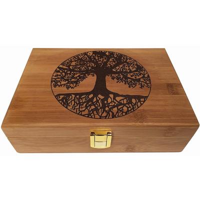 China Home Decorative Recyclable Bamboo Wood Storage Box Engraved Tree Design for sale