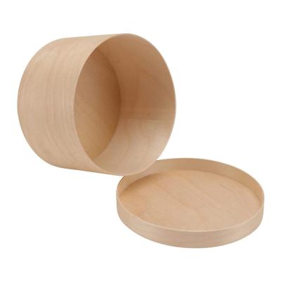 China OEM ODM Unfinished Round Wooden Storage Box With Lid Circular Wooden Box for sale