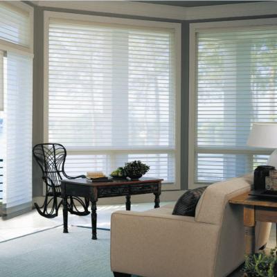 China Eco Friendly Electric Cordless Curtain Blinds Shangrila Striped Sheer Automatic for sale