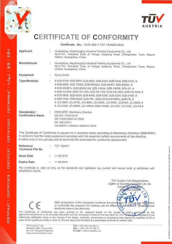 CE - Guangdong Jingzhongjing Industrial Painting Equipments Co., Ltd.