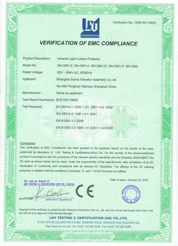 Verification Of Emc Compliance - SHANGHAI SUNNY ELEVATOR CO.,LTD