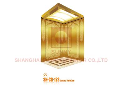 China Soft Lighting Elevator Cabin Decoration With Titanium Gold Mirror / Etched for sale