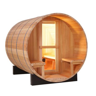 China Outdoor Solid Wood Barrel Sauna Heats Up Fast OEM Acceptable for sale