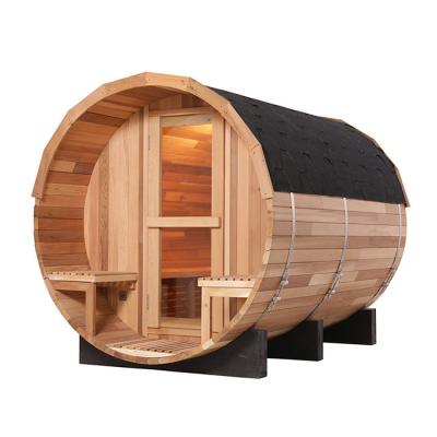 China Canada Red Cedar Wood Outdoor Barrel Sauna Room 180x240cm for sale