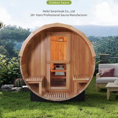 China Traditional Canadian Red Cedar Solid Wood Barrel Sauna Rooms Outdoor Wet Steam for sale