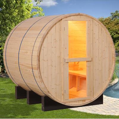 China 4.5kw Family 4 - 6 Person Wood Barrel Sauna Room Outdoor for sale