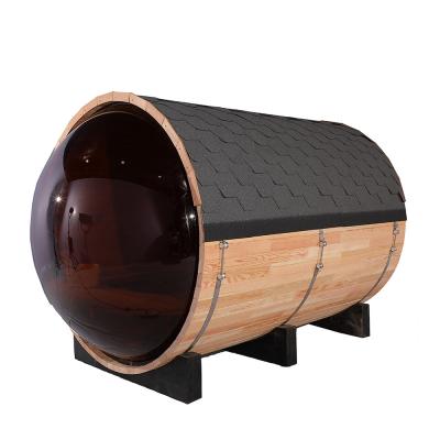 China Panoramic View Outdoor Wood Barrel Sauna Rooms Red Cedar for sale