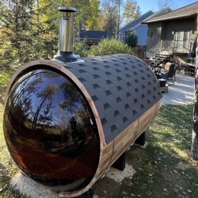 Китай Solid Wood Outdoor Wood Fired Stove Barrel Sauna Room With Panoramic Window продается