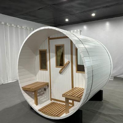 China White Garden Outdoor 4 Person Wood Barrel Sauna New Design for sale