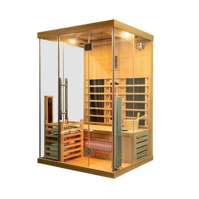 China Luxury Solid Wood Infrared Steam Combination Sauna With 3 Tempered Glass Walls for sale