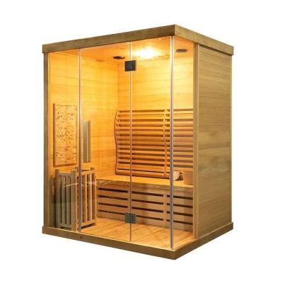Chine Luxurious Solid Wood Hemlock 3 Person Traditional Home Sauna Room 3000W à vendre