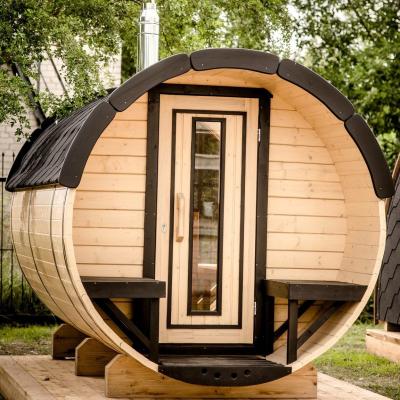 China Easy To Install Red Cedar Barrel Sauna Outdoor For 8 Person for sale