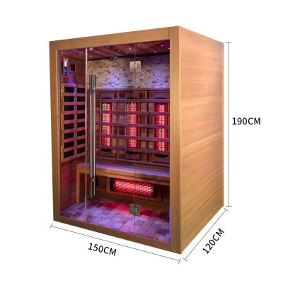 China 2100W Indoor Solid Wood Hemlock Infrared Sauna Red Cedar 3 Person Dry Far Infrared Sauna for sale