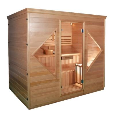 China Sala de sauna a vapor tradicional interna de madeira maciça para uso doméstico para 4 pessoas com aquecedor de fogão de 6kw à venda