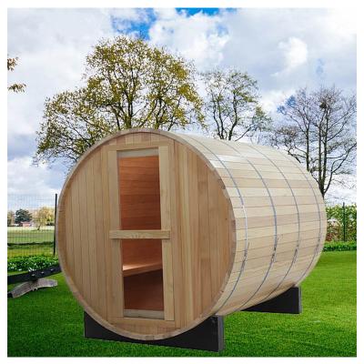 China Red Cedar Hemlock Wood Garden Outdoor Barrel Sauna With Panoramic Window zu verkaufen