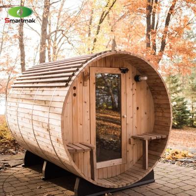 Chine 6 Person Red Cedar Wood Barrel Outdoor Sauna With Wood Burning Stove à vendre