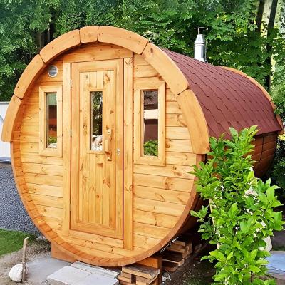 China Outdoor Cedar Sauna Barrel Wood Burning Stove Dry Steam Sauna For 6 Person for sale