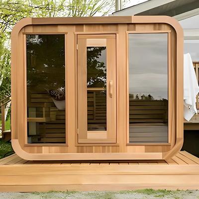 China Hemlock Outdoor Dry Sauna With Adjustable Ventilation System Bluetooth Music Tempered Glass Door for sale